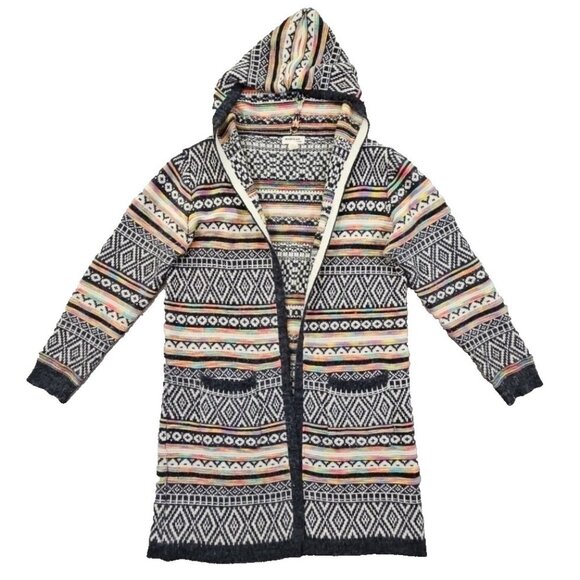 Monteau Los Angeles Hooded Open-Front Cardigan Size Large Knitted Southwestern - Picture 1 of 14